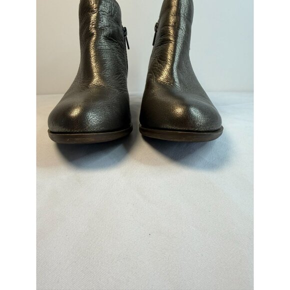 Lucky Brand Basel Ankle Booties Womens Size 8.5W Metallic Pewter Block Heel - Picture 4 of 12